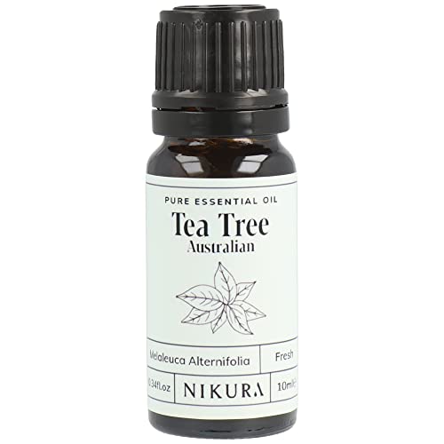 Nikura Pure Australian Tea Tree Essential Oil for Skin Nail Fungus Face Hair Acne Piercings Head Lice | Diffuser Oil for Home Candle & Soap Making | 10ml | Vegan & UK Made
