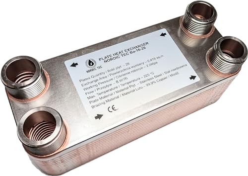 Nordic Tec Ba-16-26 Stainless Steel Plate Heat Exchanger 26 Plates 105kW 1"