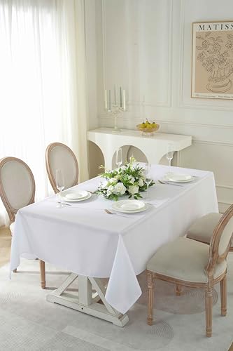 Craft And Party Rectangle Tablecloth, 70 x 120 Inch White Tablecloth, Polyester Fabric Washable Table Cloth for Home, Party, Wedding or Restaurant Use.