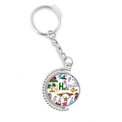 Llavero giratorio de Haití con diseño de animales y bandera nacional para recuerdos de Pilgrim