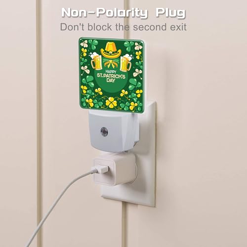 Image of Happy St. Patrick's Day Night Light for Kids,Green Shamrock Leprechaun and Rainbow Night Light Plug in with Dusk to Dawn Sensor, 0.5w Energy Saving Sleep Friendly Nightlight for Kitchen Bedroom