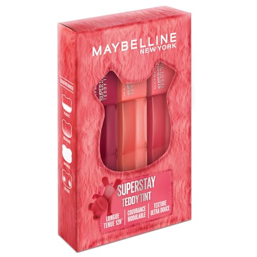 Maybelline New York - Coffret Superstay Teddy Tint - 3 Blush à Lèvres Teddy Tint - Effet Mat Fondu - Tenue Longue Durée - Teintes : Baby Tee, Petalcore, Wild at Heart