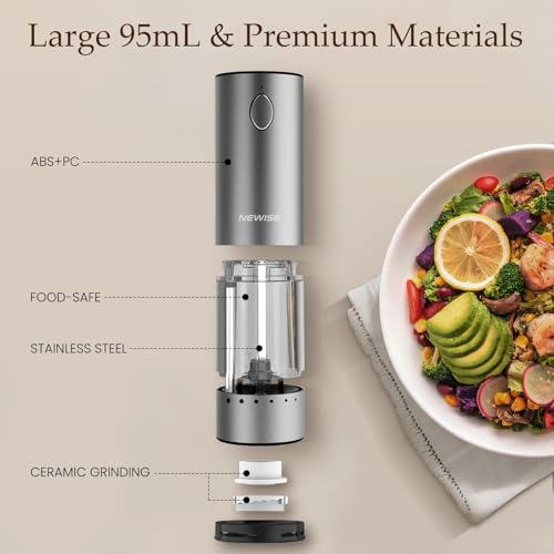 Electric Salt and Pepper Grinder Set - Christmas Kitchen Gift, Rechargeable with LED Lights, Stainless Steel Automatic Mill, Adjustable Coarseness, Large Capacity, Silver - Image 6