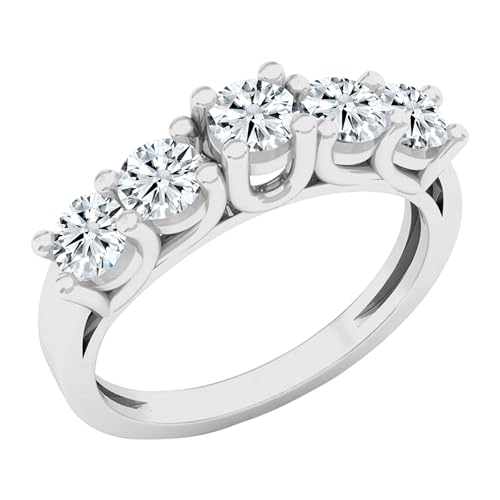 Dazzlingrock Collection - Anillo de boda de diamante redondo de 14 K y 5 piedras para mujer, 1 quilate, oro blanco Dazzlingrock Collection - Anillo de boda de diamante redondo de 14 K y 5 piedras para mujer, 1 quilate, oro blanco