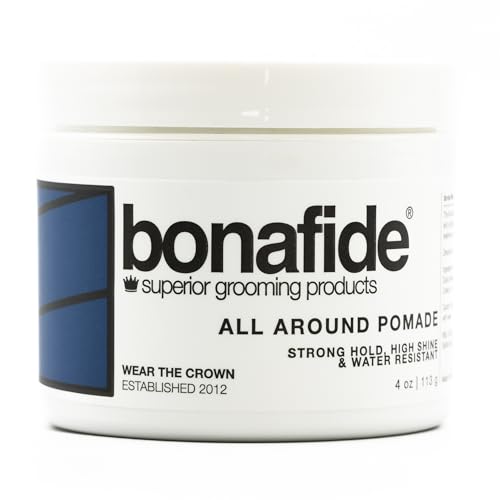 Bona Fide Pomade, all Around Pomade, 4 oz. | Strong Hold High Shine, Oil-Based Pomade, Water Resistant Formula, Perfect for Hair, Beard & Mustache, Lemon Cedarwood Vanilla Fragrance