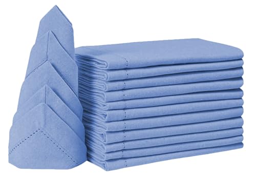 BEDDING CRAFT Juego de 12 servilletas de tela azul agua con vainica, 100 % algodón, suaves, duraderas, lavables, ideales para eventos, bodas, Navidad, Año Nuevo, perfecto para uso diario, mantel de