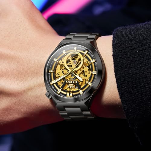 Image of OLEVS Men Watch Automatic Mechanical Skeleton Moon Phase Dress Business Stainless Steel 3AT Waterproof Luminous Men Wrist Watch