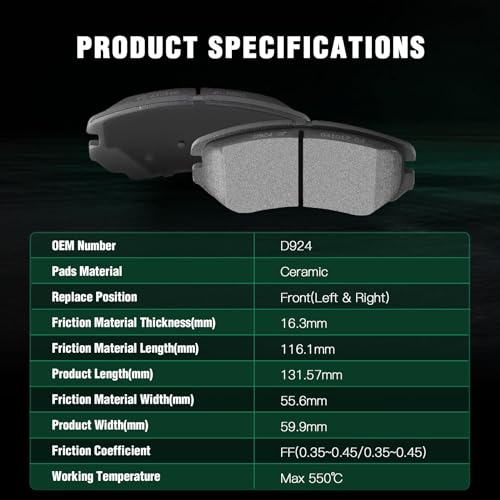 Image of AUTOMUTO Front Brake Pads, 4PCS Front Ceramic Brake Pads Set D924 For Hyundai For Elantra For Sonata For Tiburon For Tucson For Kia For Magentis For Optima For Soul For Sportage