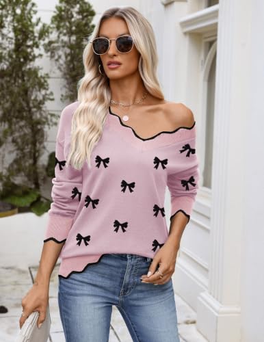 Image of Zeagoo Women's 2026 Fall V Neck Sweater Long Sleeve Lightweight Knit Tops