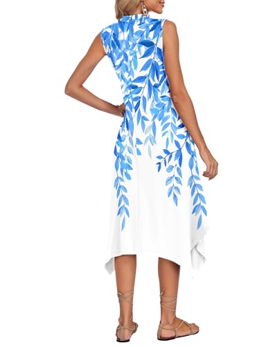 Image of AUSELILY Womens Summer Midi Dress V Neck Sleeveless Casual with Pockets | Flowy womens summer dress with asymmetrical hem, great for beach, vacation and daily wear