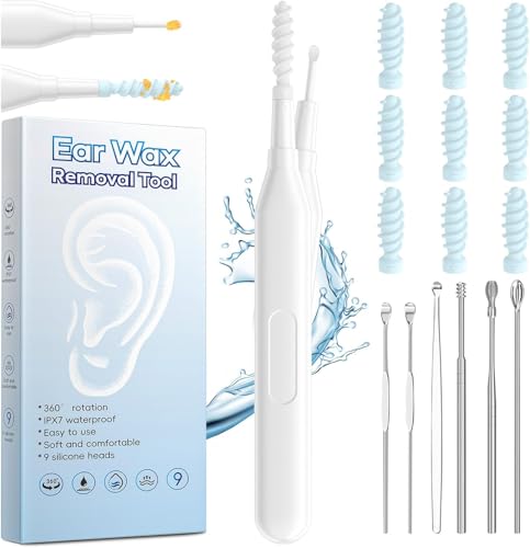 Ear Wax Removal Multifunctional Spiral Ear Cleaner Q Grips Earwax Cleaning Tool with 9 Replacement Tips Washable Ear Wax Removal Kit for Deep Cleaning Ear Picks