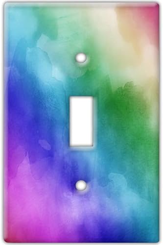 Decorative Wall Switch Cover Plate - Rainbow Watercolor Decor Switch Plate - Great For Nursery and Playroom With Vibrant Colors of Blue, Green,