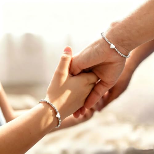 Image of 2Pcs First Day of Kindergarten Preschool Bracelets for Mommy and Me, Matching Heart Beaded Bracelets for Mother Daughter