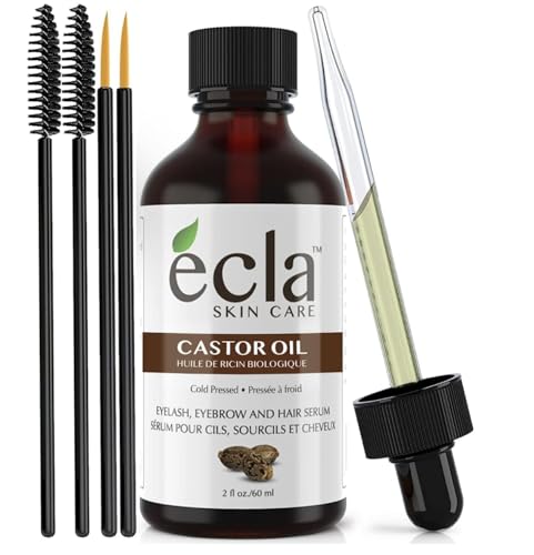 Ecla 100% Pure Castor Oil Organic Cold Pressed – Glass Bottle, 100% Cold-Pressed & Hexane-Free 60mL – Castor Oil for Face, Hair, Eyelashes