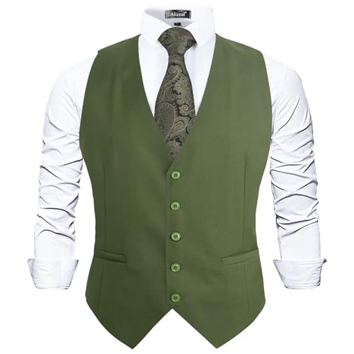 Image of Alizeal Mens Classic Solid Color Business Suit Vest Regular Fit Tuxedo Waistcoat for Wedding