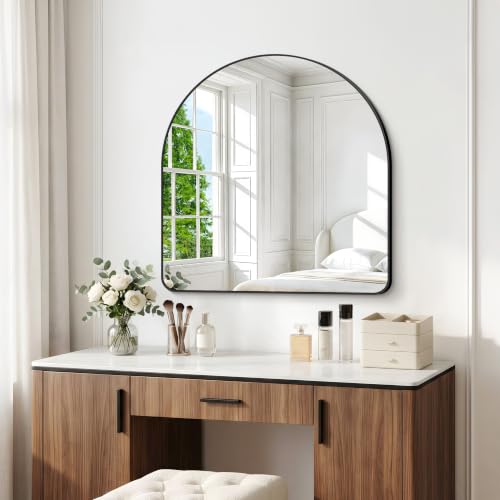 Image of BONEWEI Arched Wall Mirror,36x36 inch Black Arched Mirror Bathroom,Large Vanity Mirror for Over Sink Metal Frame,Tempered Glass Arch Mirrors for Bedroom,Entryway,Living Room,Home Decor Shatter-Proof