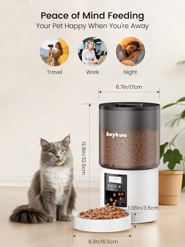 Anykuu Futterautomat Katze & Hund 4L Pet Feeder Cat mit Timer & Portionskontrolle 1-6 Mahlzeiten pro Tag Trockenfutterspender Hunde mit 10s Aufnahmefunktion für Kleine/Mittlere Haustiere
