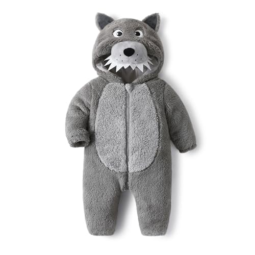Eadrioss Baby Wolf Costume for Toddler Girl Boy Halloween Costumes Fuzzy Warm Fall Winter Clothes Halloween Wolfs Outfit (Deep Grey 73)