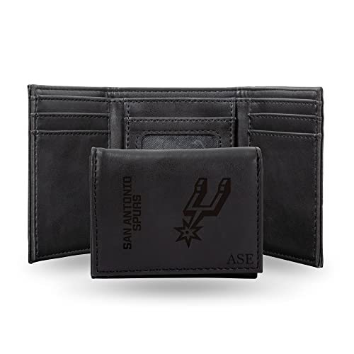 Rico Industries NBA Basketball San Antonio Spurs Black Personalized-Custom Laser Engraved Tri-fold Wallet - Slim Wallet