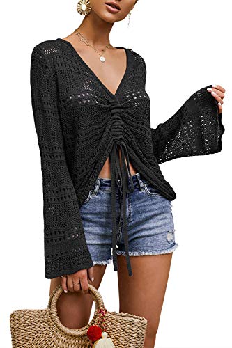 FERBIA Women Crochet Top Beach Cloth Drawstring...