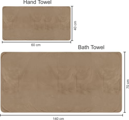 Image of Dribble Coral Fleece Microfiber Towel Set | Ultra Soft & Highly Absorbent Hand Towel + Bath Towel | 450 GSM Quick Dry Towels for Bathroom, Home, Gym & Travel (Pack of 2, Brown)