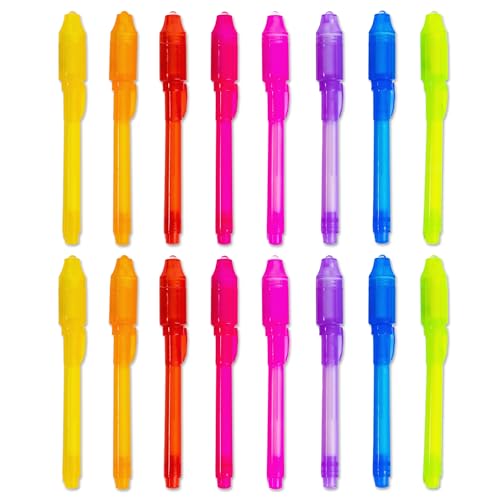 Toyseum 16 x Invisible Ink Pens With UV Light Spy Pens for Writing Secret Messages Fillers for Kids Party Bags Magic UV Marker for Boys & Girls Favours for Childrens School Prizes Pack of 16