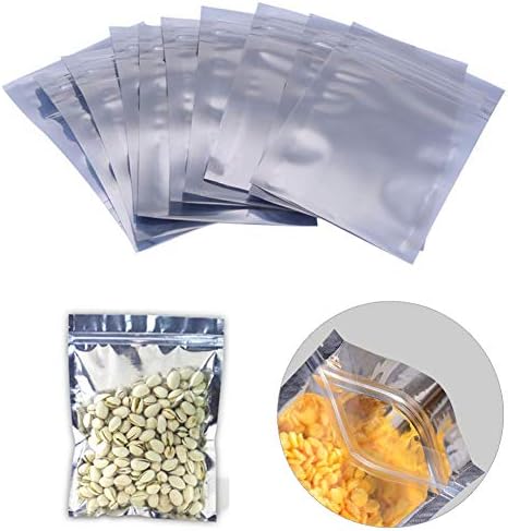 Luckycivia 100 PACK Resealable Clear Ziplock Smell Proof Pouch Aluminum Foil Zip Lock Bulk Food Storage Bag, Plastic Aluminum Material,3.54 x 6 inch