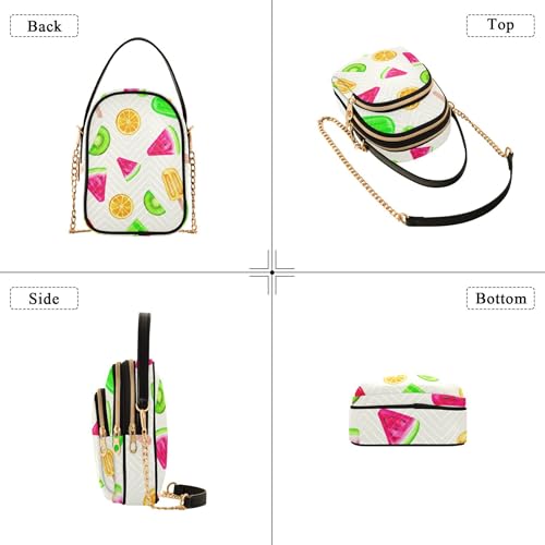 Playful Watercolor Fruit Popsicles Shoulder Handbags for Women Prints Chain Wallet Cell Phone Purse Quilted Zipper Crossbody Bowler Bag4