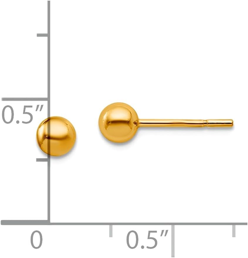 925 Sterling Silver Gold Plated 4mm Polished Ball Post Earrings 14.2x5mm Wide Ball Earring for Women