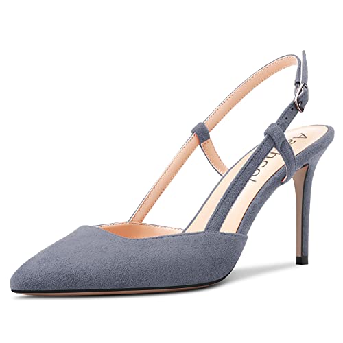 Aachcol Women Sandals Pointed Toe Ankle Strap Slingback Stiletto High Heel Dress Shoes Pumps Wedding Suede 3.5 Inch