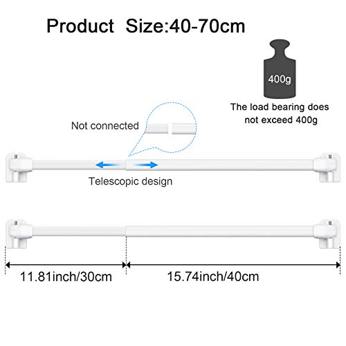 Adjustable Plastic Curtain Rod Extendable Curtain Rods For Window Cupboard Bars Tension Rods Curtain Rail Pole Self Adhesive Curtain Rod For Home Bathroom Hotel, 15.7-27.5 Inch (White, 2) #TOP2