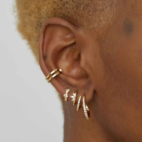 Image of Obidos 14K Gold Plated Illusion Stud Earrings for Women | Triple Huggie Hoop Earrings for One Hole| Trendy Simple Hypoallergenic Fashion Accessories Gold Jewelry Gifts for Womens