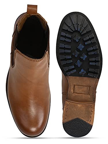 Image of TEAKWOOD LEATHERS Genuine Leather High Ankle Tan Brown Classic Boots Shoes For Men