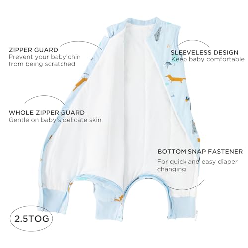 Image of Duomiaomiao 2.5 TOG Toddler Sleep Bag 6-12 Months 100% Cotton Winter Side Open Zipper Baby Sleep Sack with Feet, Warm Toddler Wearable Blanket