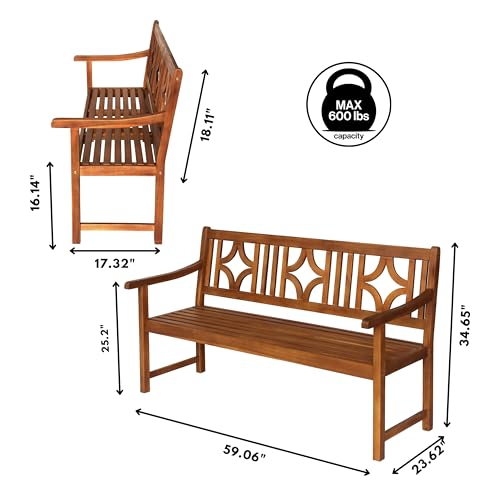 JONATHAN Y Sloane 59" Ogee Diamond Back Acacia Wood Outdoor Bench, Teak by JONATHAN Y - Used condition - Image 4