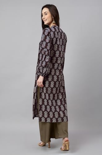 Image of Janasya Women's Pure Cotton Floral Printed A-line Kurta