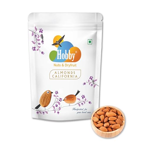 Image of HOBBY California Almonds Raw 250g (Pack of 1) | Premium Raw Whole Almond | American Badam Giri | Handpicked Crunchy Almonds | High Protein Healthy Snacking Nuts