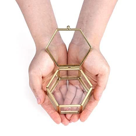 Decorative Vintage Brass and Clear Glass Decorative (Hexagon Shape) Jewelry Organizer Box with Latching Lid (3x3 inch, Gold) (B0CWZ7JG1H) Amazon Price History, Amazon Price Tracker