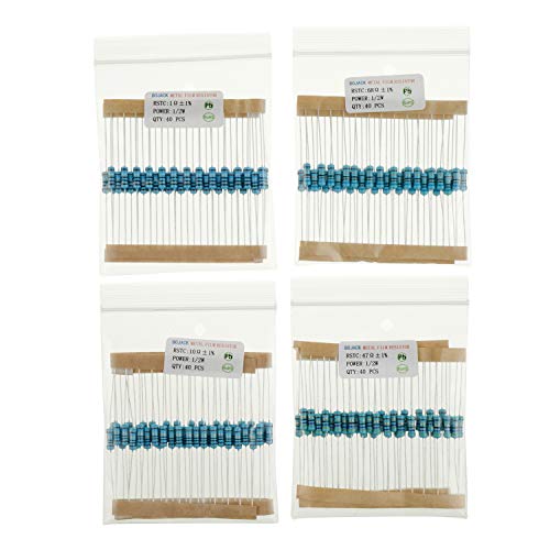 Bojack 1000 Pcs 25 Values Resistor Kit 1 Ohm-1M Ohm With 1% 1/2W Metal Film Resistors Assortment #TOP3