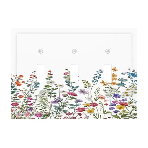 Grande plaque électrique 3 interrupteurs fleurs sauvages rustique et bohème