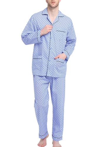 Image of GLOBAL Mens Pajamas Set, 100% Cotton Woven Drawstring Sleepwear Set with Top and Pants /Bottoms