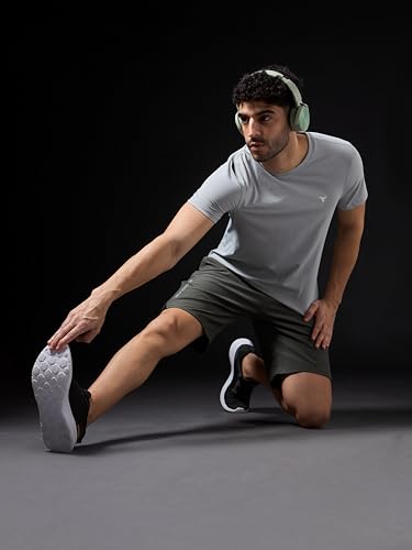 Image of TECHNOSPORT Men's Slim Fit Solid Crew Neck T-Shirt, Cotflex Quick Dry Wrinkle Resistant Polyester Sports Tee for Gym, Running, Training, Sports