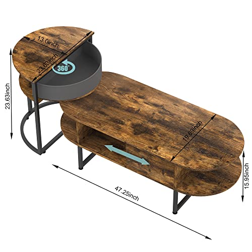 Furniouse 2 In 1 Unique Detachable Nesting Set Of 2, Semicircle And Ellipse Living Room Table Set, Industrial Modern Style Coffee Tables #TOP1