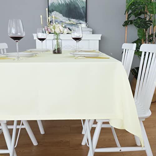 Image of FOLINS&HOME Cream Rectangle Tablecloth 60 x 102 Inch Waterproof Table Cloth | Wrinkle Free Polyester Table Cloths, Spillproof Heavy Duty and Washable Table Cover for Party, Banquet - Rectangular /Oblong