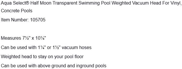 Replacement for Aqua Select Half Moon Weighted Vacuum Head For Vinyl/Concrete Swimming Pools OEM