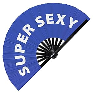 Super Sexy Hand Fan Opvouwbare Bamboe Circuit Rave Hand Fan Grappige Gag Woorden Uitdrukkingen Verklaring Geschenken Festival Accessoires (Blauw)