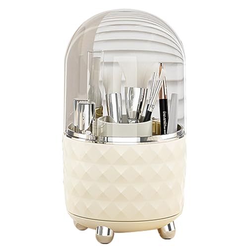GGTTNRT Makeup Organiser, Makeup Brush Holder With Dustproof Lid, 360 Rotating Makeup Organiser for Vanity Table, Bedroom, Bathroom
