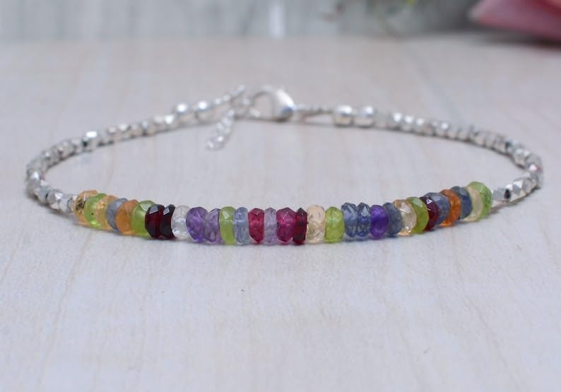 Bracelet stacking argent sterling avec pierres naturelles mix 7inch