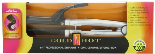 Gold 'N Hot Professional Straight 'N Curl Ceramic Styling Iron, 1-1/4 Inch