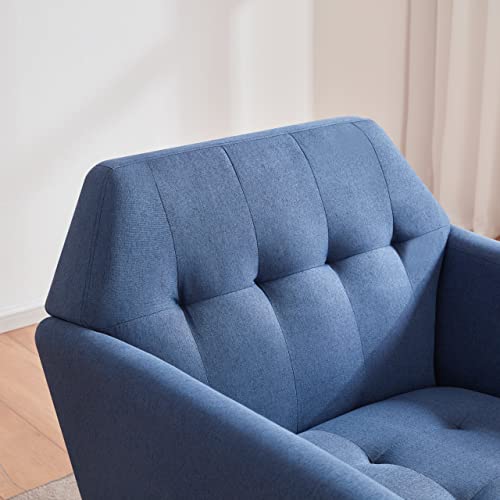 Kingfun Accent Chairs For Bedroom, Midcentury Modern Accent Arm Chair For Living Room, Linen Fabric Comfy Reading Tufted Comfortable Upholstered Single Sofa, Blue #TOP3